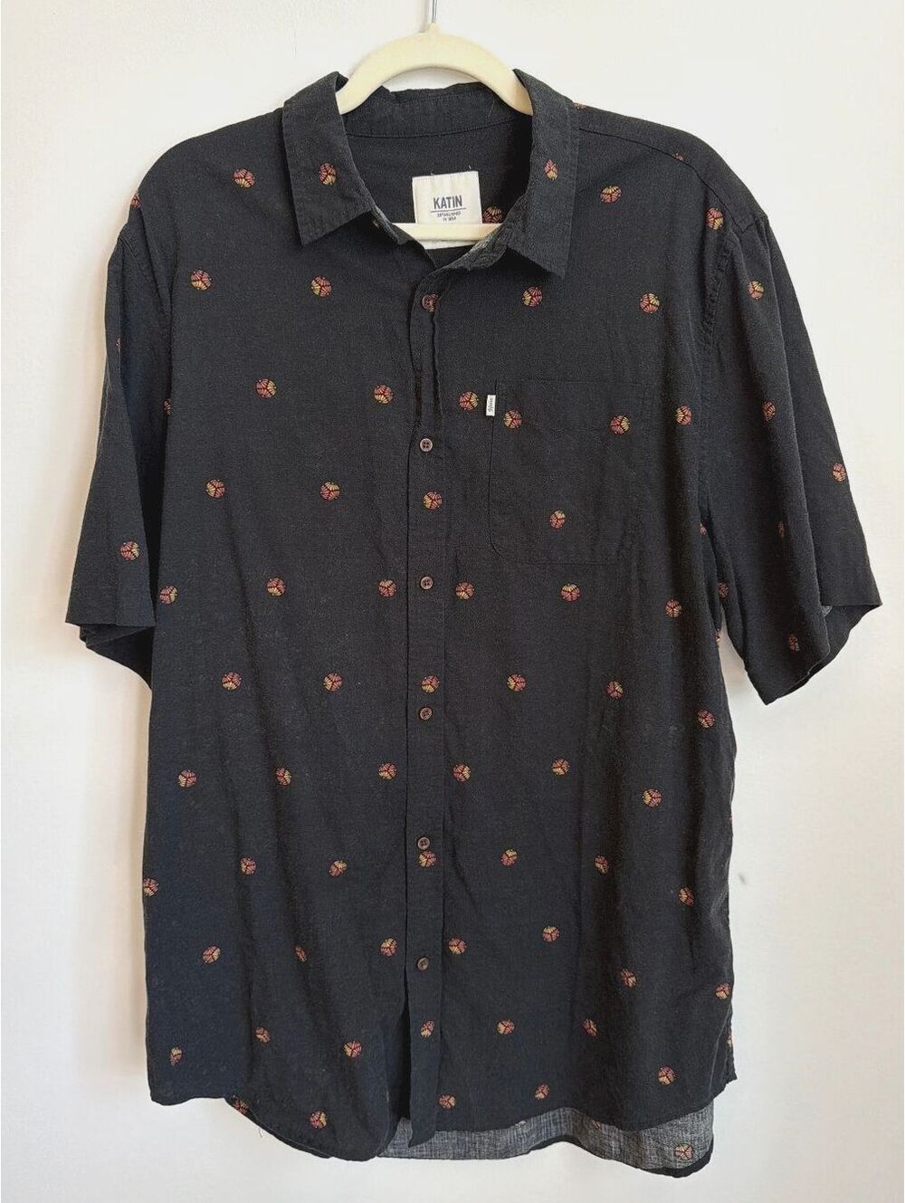 Katin Men XXL Black Short Sleeve Button-Up Shirt Casual Surf Heritage Aesthetic